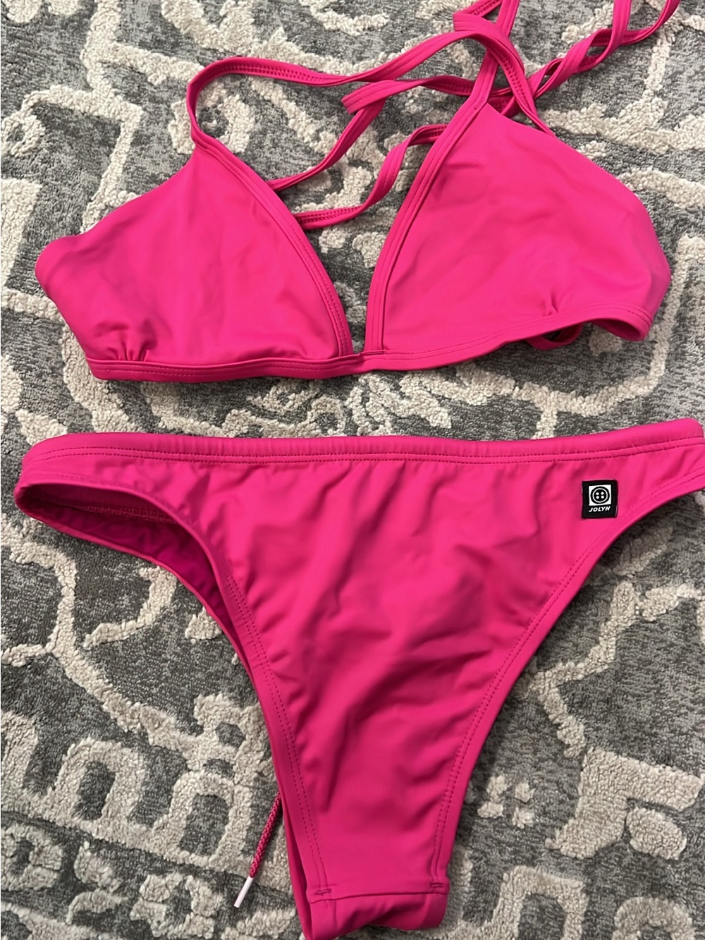 Jolyn Clothing Bright Pink Strappy Triangle Bikini Set